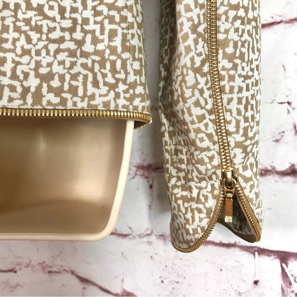 ESCADA M Tan & Cream print Gold Zipper detail Moto vibe Size EU 44 jacket blazer - Picture 13 of 15